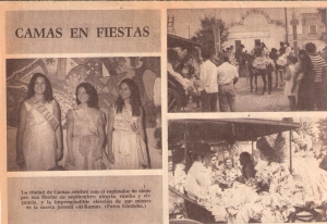 Pepi Marín, Reina de las fiestas y âqui Vázquez y Mª. Ángeles Vargas, Damas de Honor. Caseta de Feria 1971